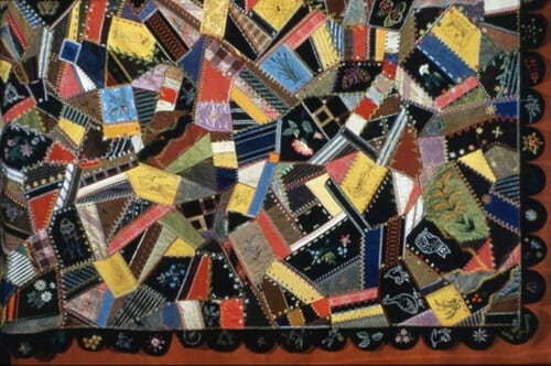 "Crazy Quilt" Parlor Throw by Unknown maker, American, pieced and embroidered silk and velvet